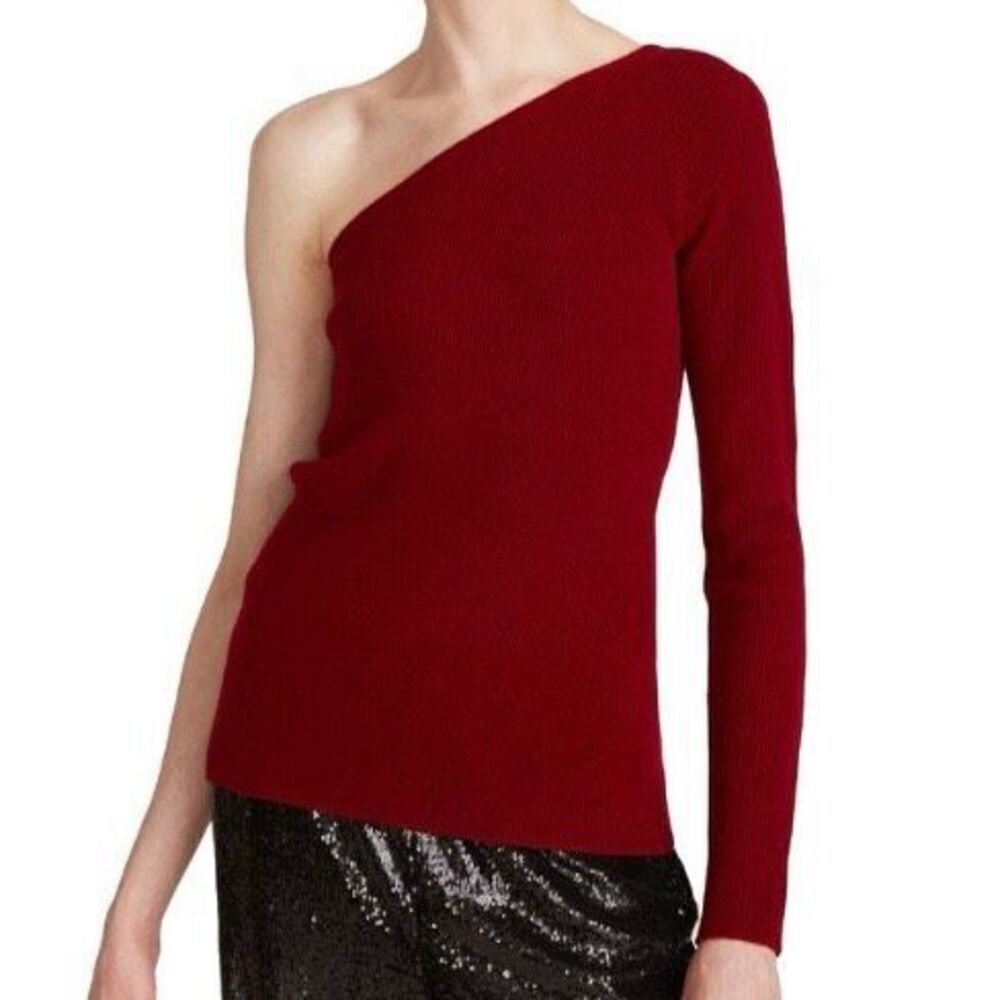 Halston AJ Garnet Wool/Cashmere Blend One Shoulder Sweater NWT Size Extra Large